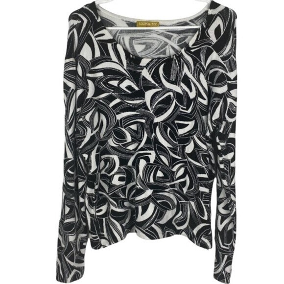 Louise FD Sweater Womens Medium Black White Lightweight Pullover Beaded Top - Picture 1 of 7